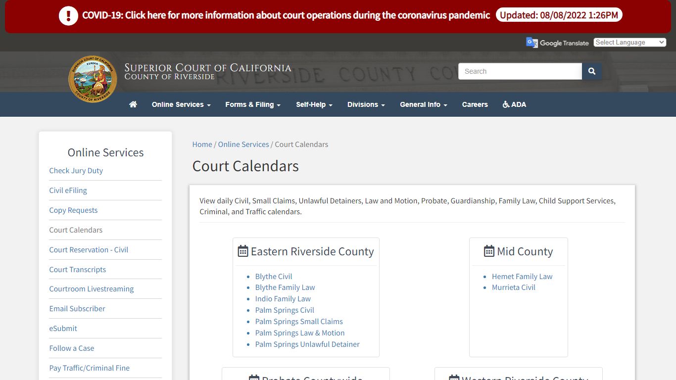 Court Calendars - Superior Court of California, County of ...
